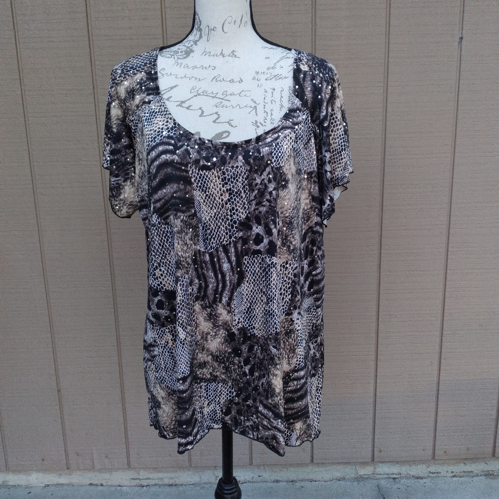 Brittany Black Animal Print With Sparkle Top Size 2X   (A55)